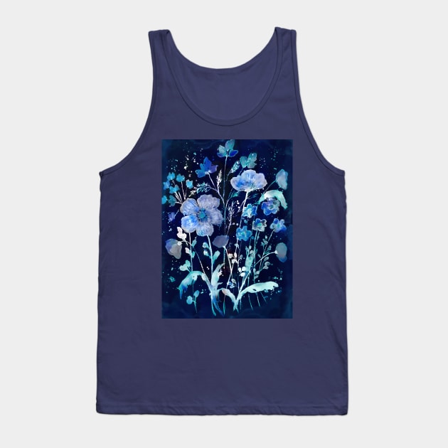 Blue Cyanotype floral Tank Top by redwitchart